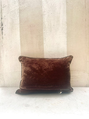 Chocolate Velvet Pillow W/ Silk Piping