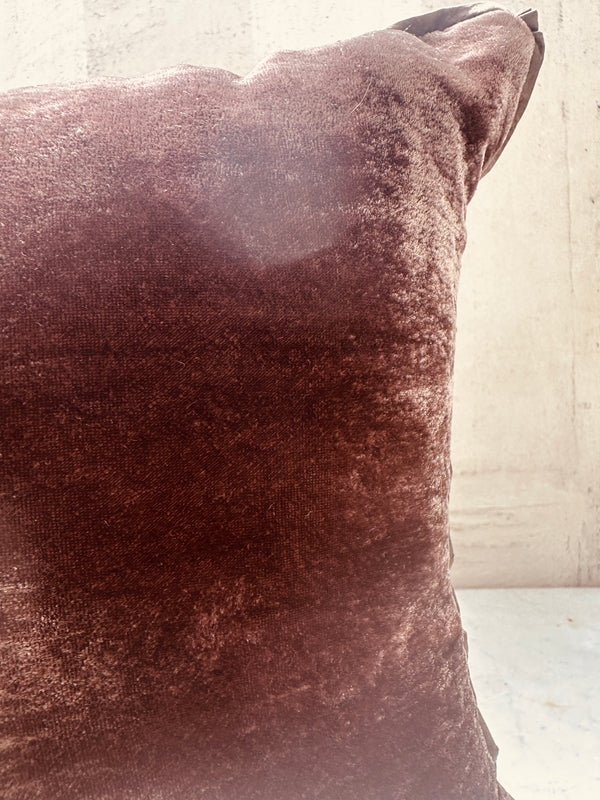 Chocolate Velvet Pillow W/ Silk Piping