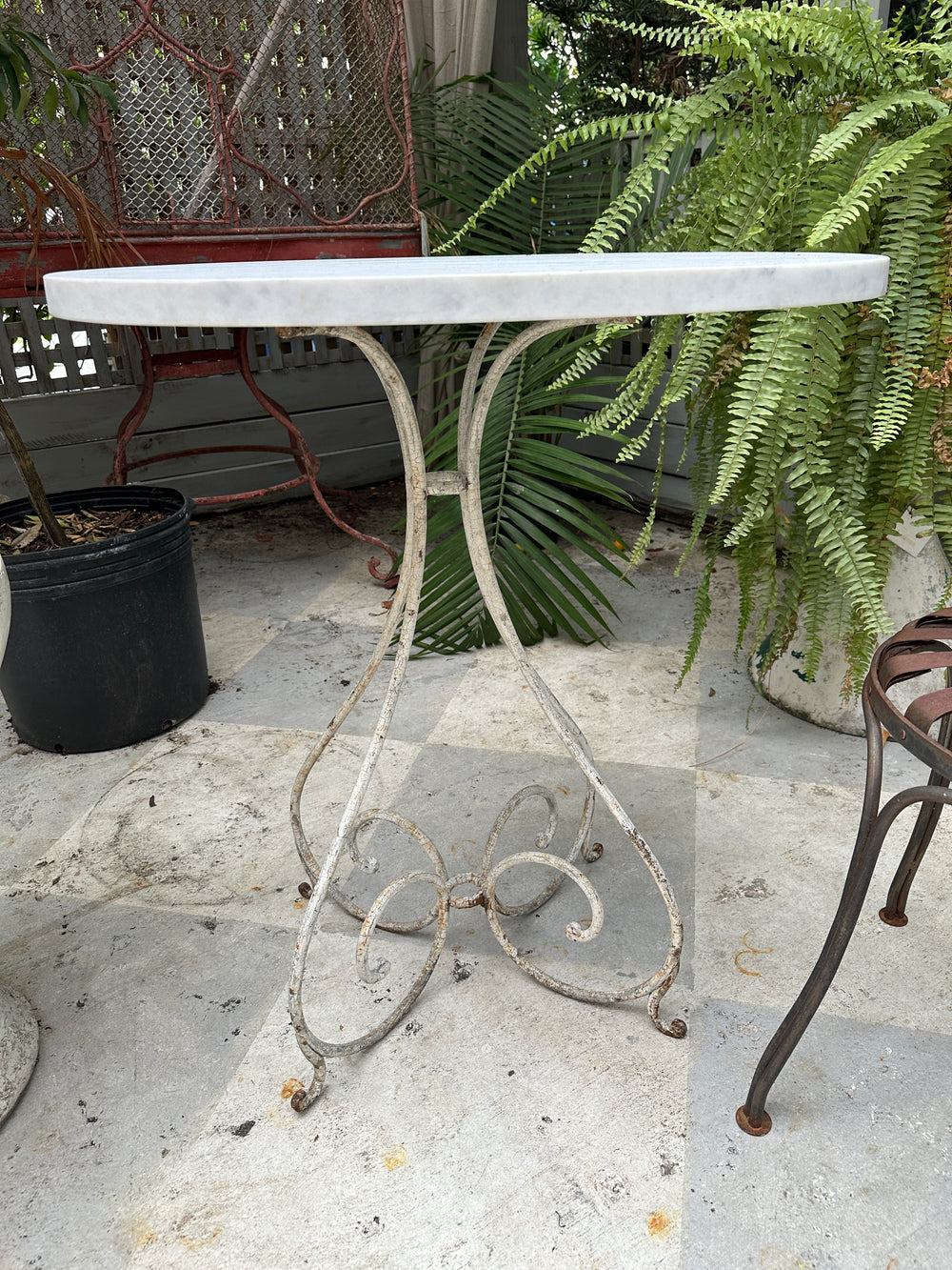 Vintage Marble Top White Iron Table