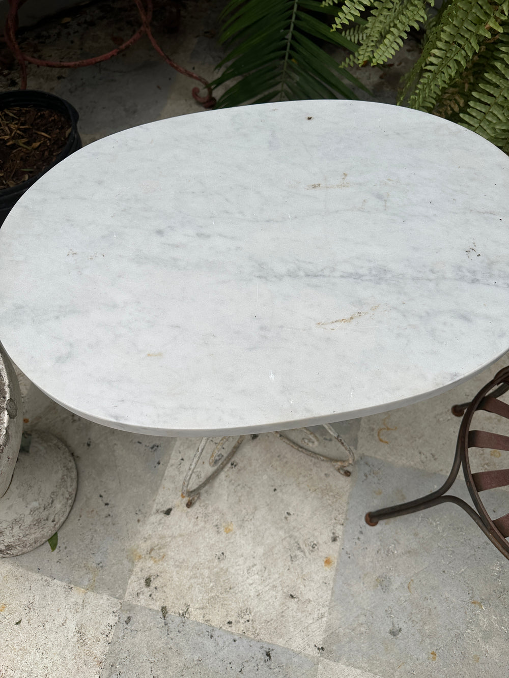 Vintage Marble Top White Iron Table