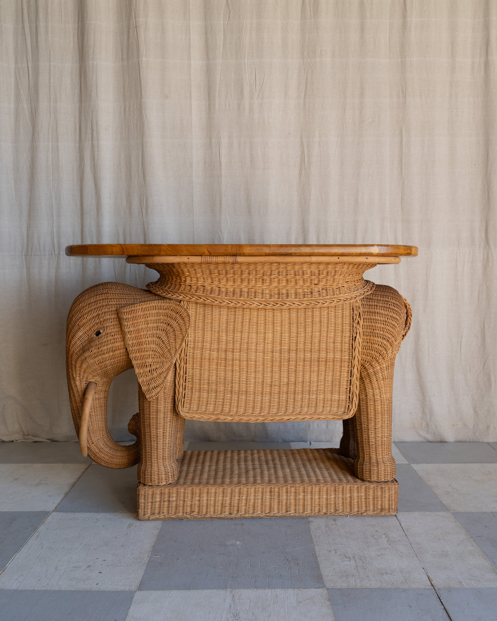 Vintage Elephant Wicker Bar Cart