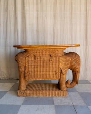 Vintage Elephant Wicker Bar Cart