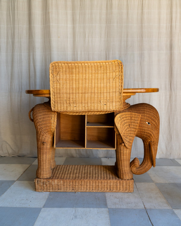 Vintage Elephant Wicker Bar Cart