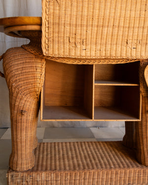Vintage Elephant Wicker Bar Cart