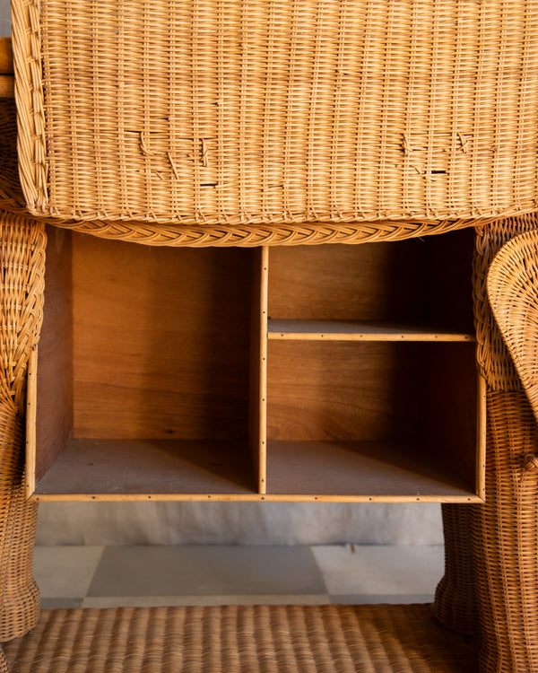 Vintage Elephant Wicker Bar Cart