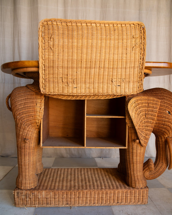 Vintage Elephant Wicker Bar Cart
