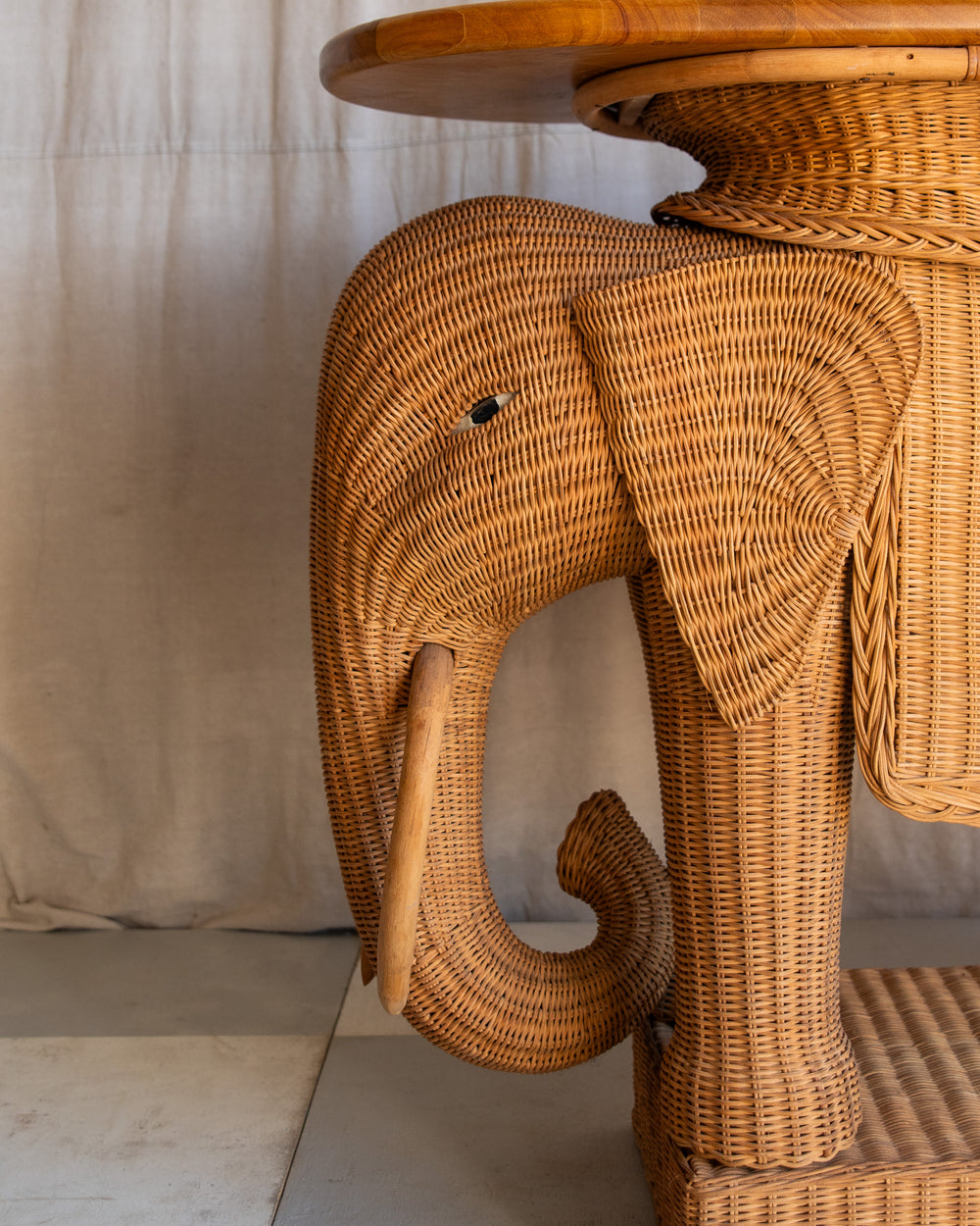 Vintage Elephant Wicker Bar Cart
