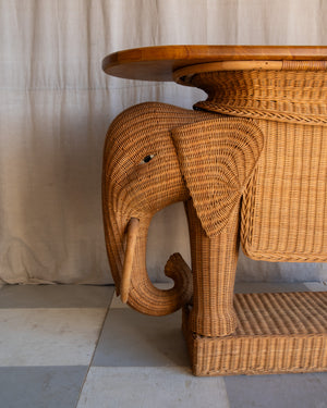 Vintage Elephant Wicker Bar Cart