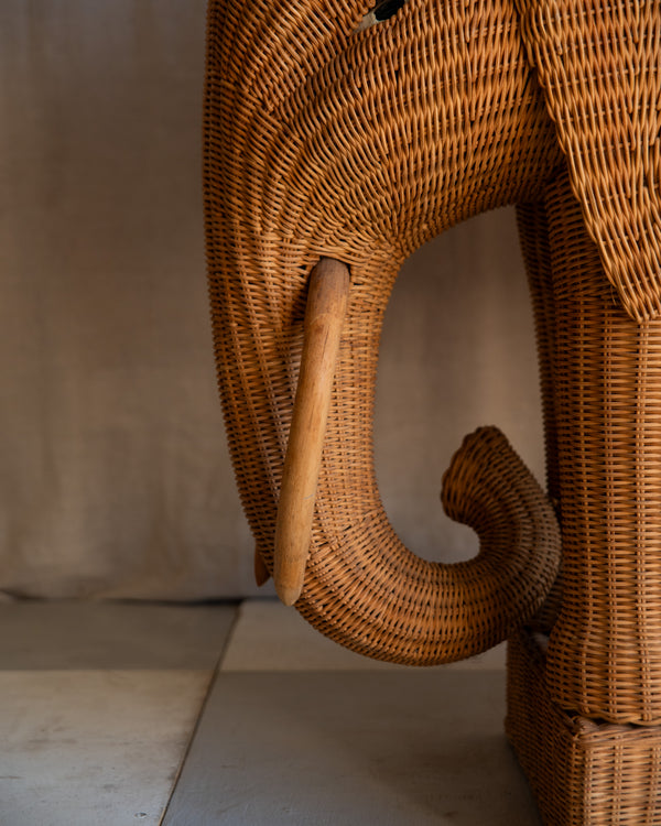 Vintage Elephant Wicker Bar Cart
