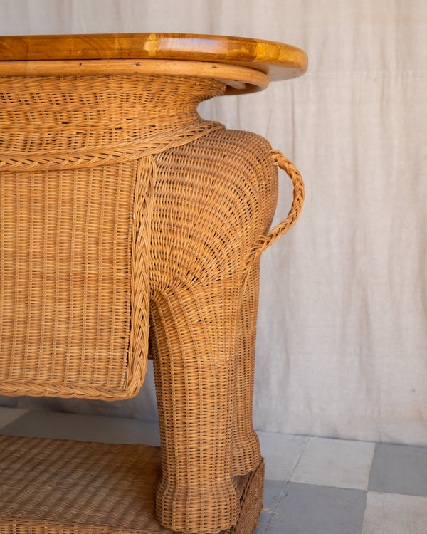 Vintage Elephant Wicker Bar Cart