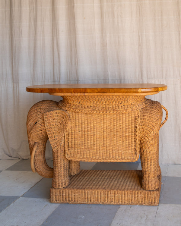 Vintage Elephant Wicker Bar Cart