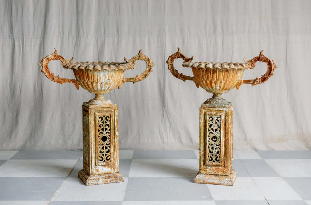 Ennio Pair Early 19th Century Iron Urn and Stand