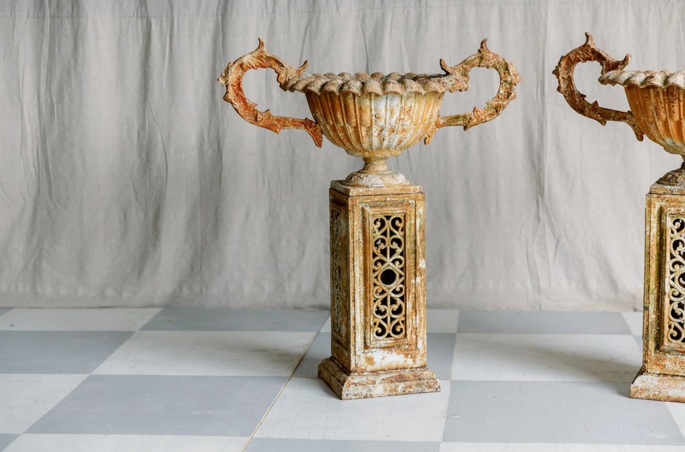 Ennio Pair Early 19th Century Iron Urn and Stand