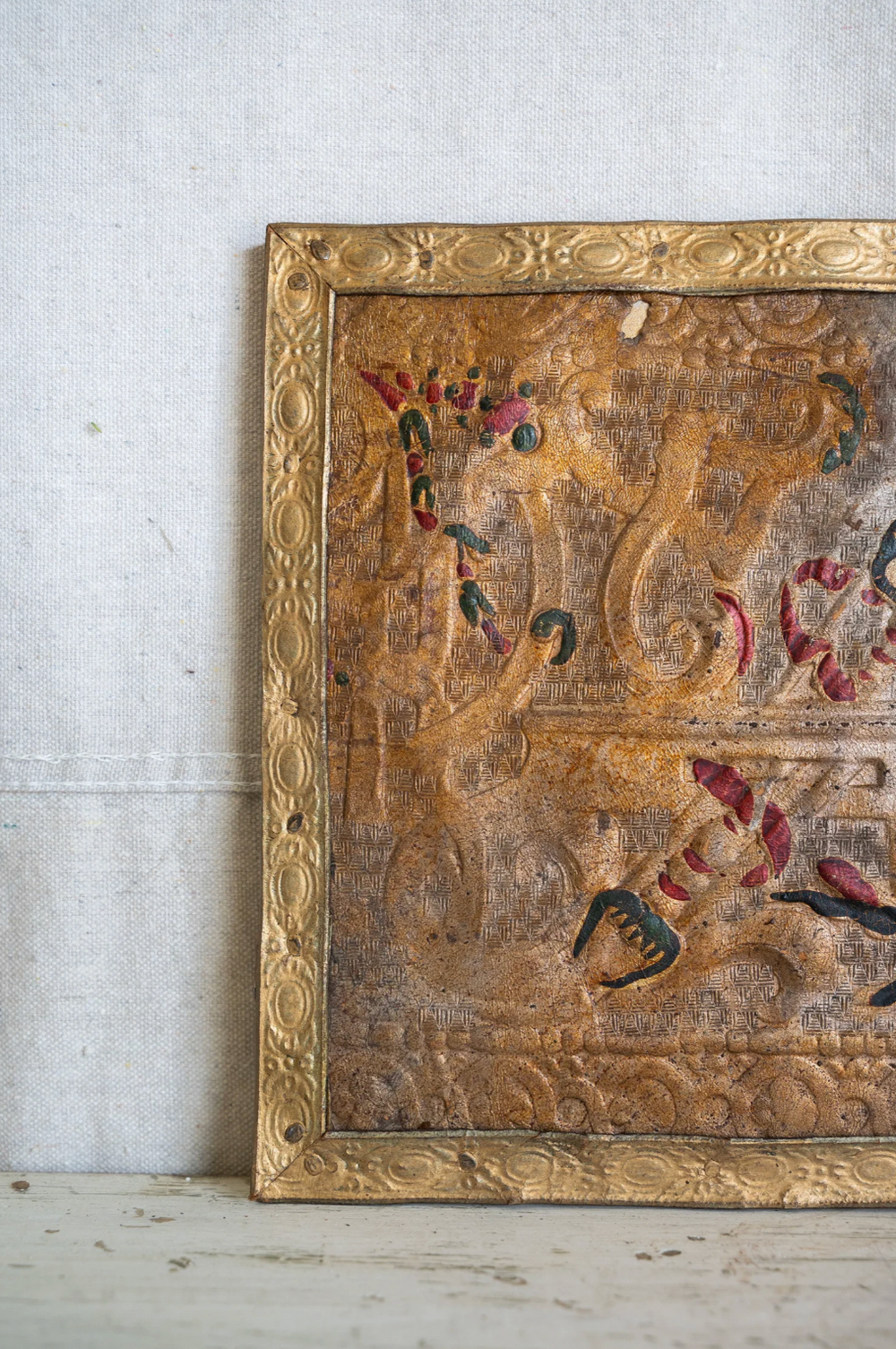 Antique Embossed Leather Wall Panel