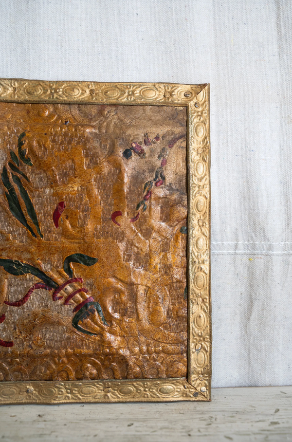 Antique Embossed Leather Wall Panel