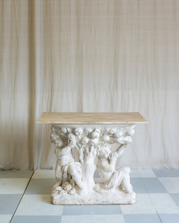 Antique Italian Stone Angel Marble Top Table