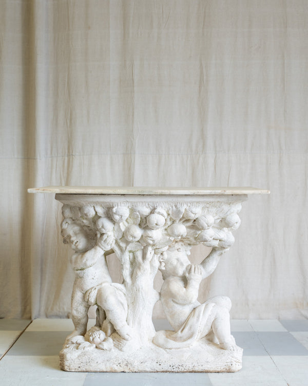 Antique Italian Stone Angel Marble Top Table