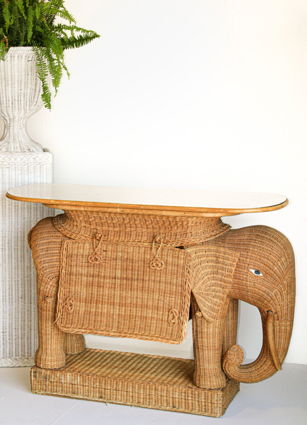 Vintage Elephant Wicker Bar Cart