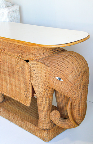 Vintage Elephant Wicker Bar Cart