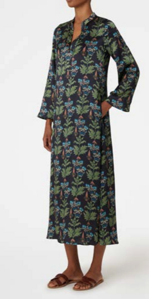 Persian Botanic Jenna Navy Silk Caftan