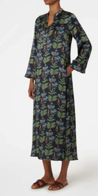 Persian Botanic Jenna Navy Silk Caftan