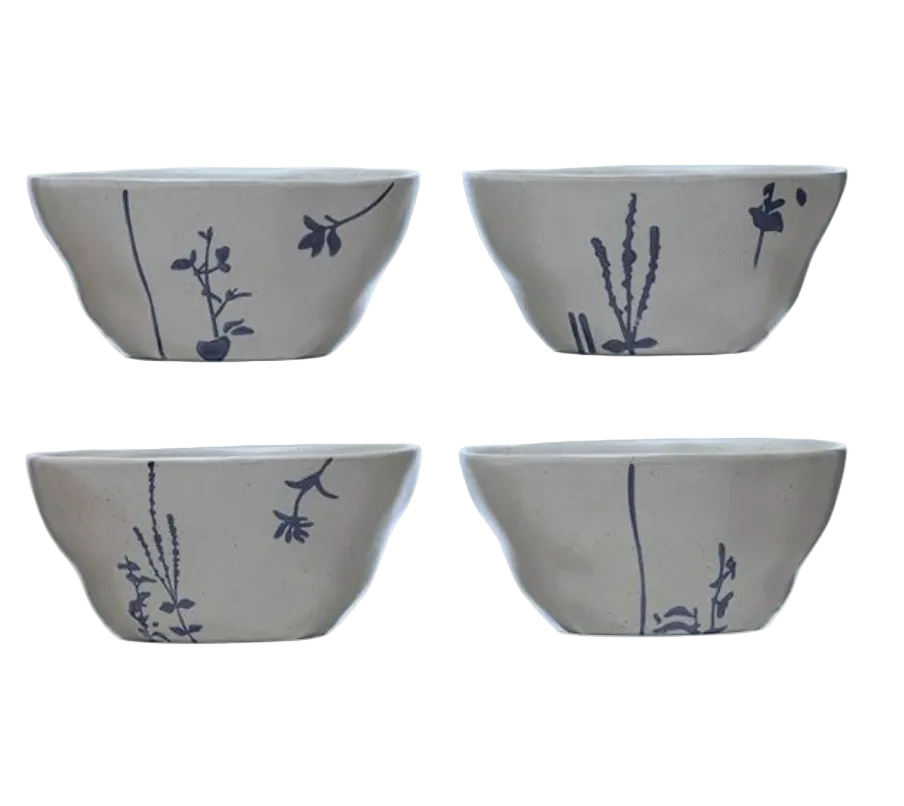 Indigo Botanical Stoneware Serving Bowl