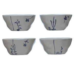 Indigo Botanical Stoneware Serving Bowl
