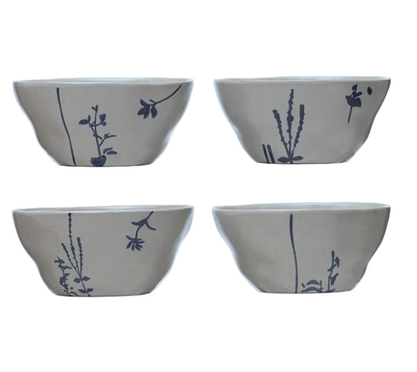 Indigo Botanical Stoneware Serving Bowl