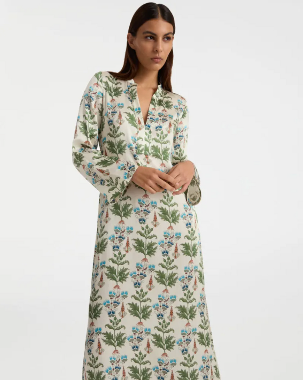 Persian Botanic Jenna Ivory Silk Caftan