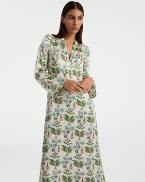 Persian Botanic Jenna Ivory Silk Caftan