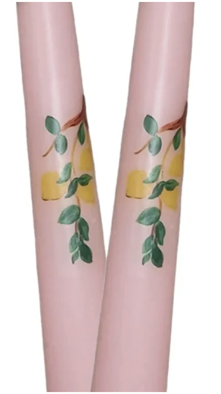 Limone Rosa Hand-Painted Candlestick- Set of 2