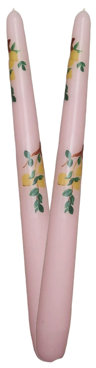 Limone Rosa Hand-Painted Candlestick- Set of 2