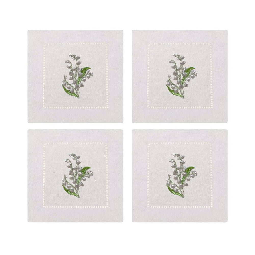Lily of the Valley Embroidered Cocktail Napkins- Set of 4