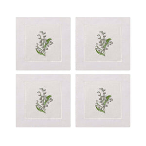 Lily of the Valley Embroidered Cocktail Napkins- Set of 4