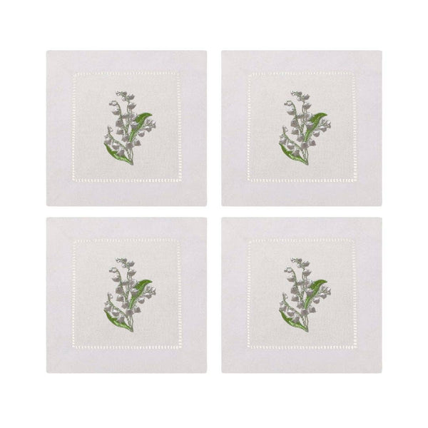 Lily of the Valley Embroidered Cocktail Napkins- Set of 4